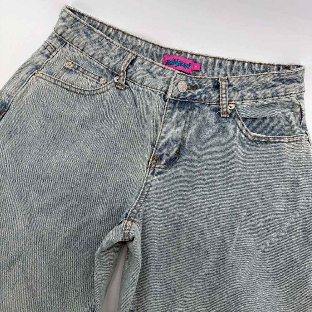 Edikted Wide Leg Jeans Womens Size S Light Wash Blue Baggy High Rise Denim